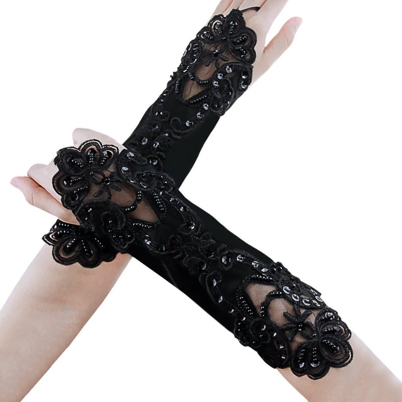 PURFUN Girls Princess Satin Lace Long Fingerless Gloves - Holy Communion, Halloween, Wedding, Flower Girl - Image 3